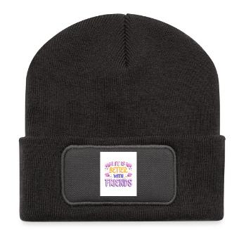 Life is Better with friends - Recycelte Patch Beanie - Dunkelgrau - Vorne