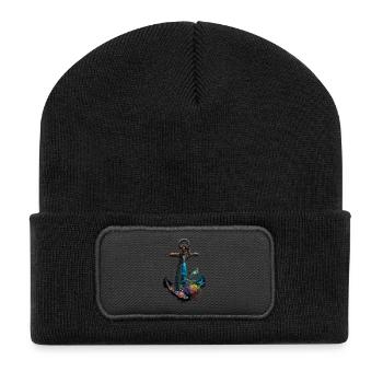 Maritimes Anker-Design Mit Meerestieren Und - Recycelte Patch Beanie - Schwarz - Vorne