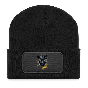 Panther Leopard Raubkatze Süße Großkatze Panter - Recycelte Patch Beanie - Schwarz - Vorne