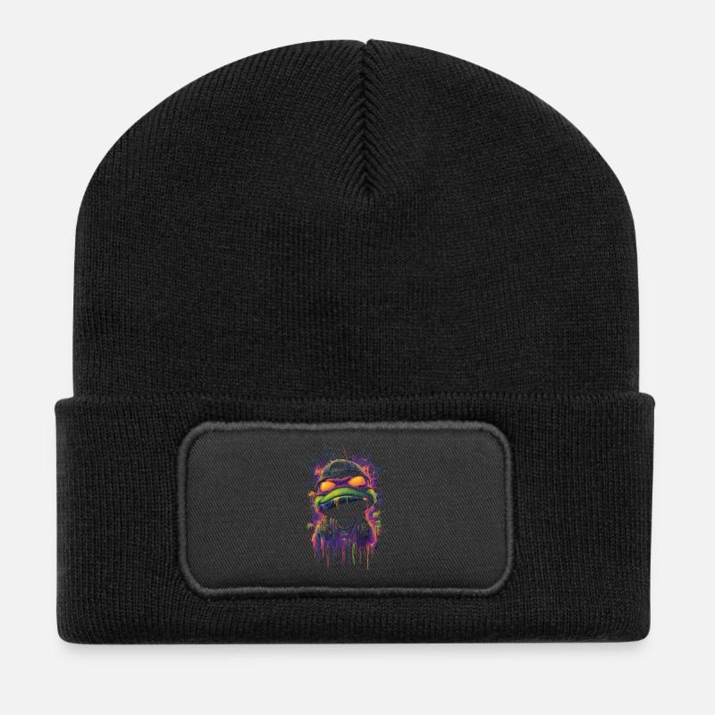 Graffiti grenouille style urbain bande dessinée look néon - Beanie recyclé à patch - noir