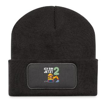 J’ai maintenant 2 ans Bagger Bear 2ème anniversaire - Beanie recyclé à patch - charbon - Devant