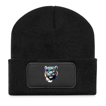 panthère léopard des neiges gros chat gros chat léopard - Beanie recyclé à patch - noir - Devant