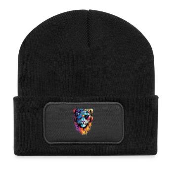 panthère léopard des neiges gros chat gros chat léopard - Beanie recyclé à patch - noir - Devant