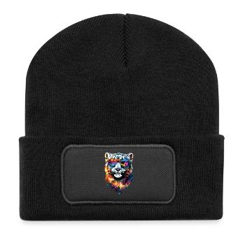 panthère léopard des neiges gros chat gros chat léopard - Beanie recyclé à patch - noir - Devant