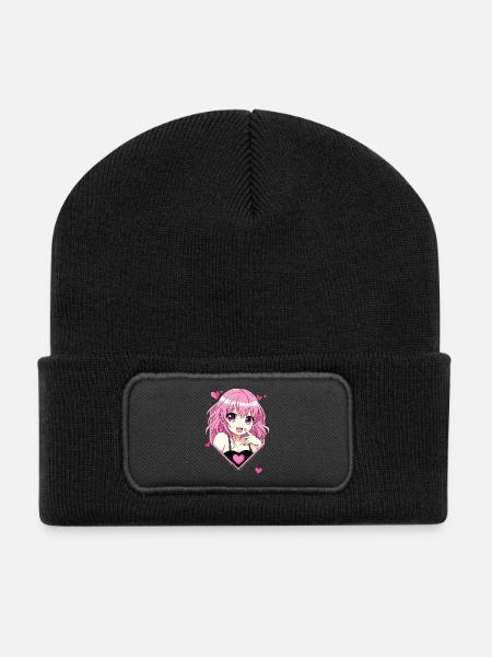 Anime Love Girl - Kawaii Pink - Recycelte Patch Beanie - Schwarz