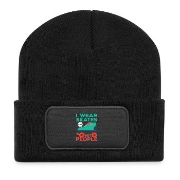 I Wear Skates And Hit People Roller Derby Skating - Recycelte Patch Beanie - Schwarz - Vorne
