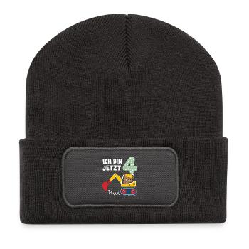J’ai maintenant 4 ans Bagger Bear 4ème anniversaire - Beanie recyclé à patch - charbon - Devant