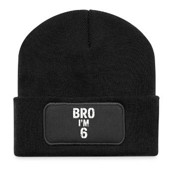 Frère, j’ai 6 ans – Design d’anniversaire cool - Beanie recyclé à patch - noir - Devant