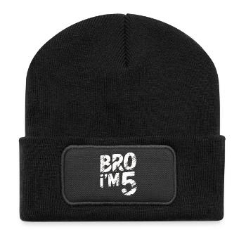 Frère, j’ai 5 ans – Design d’anniversaire cool - Beanie recyclé à patch - noir - Devant
