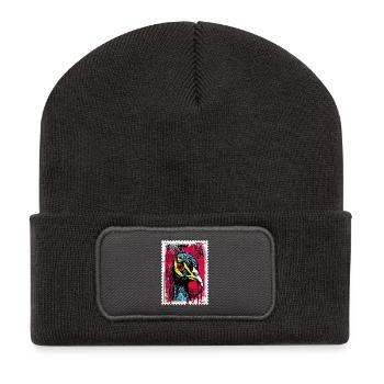 Paon aux yeux roses dans le look street art - Beanie recyclé à patch - charbon - Devant