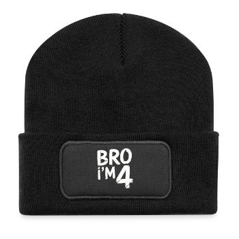 Frère, j’ai 4 ans – Design d’anniversaire cool - Beanie recyclé à patch - noir - Devant