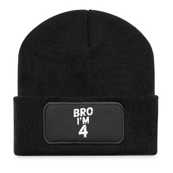 Frère, j’ai 4 ans – Design d’anniversaire cool - Beanie recyclé à patch - noir - Devant