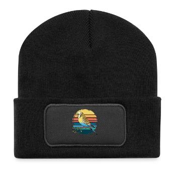 Budgie Parakeet Retro Sunset Vintage Budgerigar - Recycled Patch Beanie - black - Front