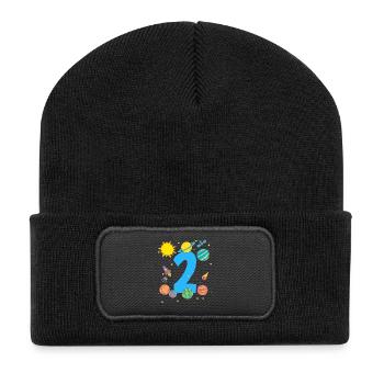 Weltraumabenteuer Zahl Zwei Planeten - Recycelte Patch Beanie - Schwarz - Vorne