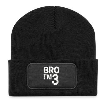 Frère, j’ai 3 ans – Design d’anniversaire cool - Beanie recyclé à patch - noir - Devant