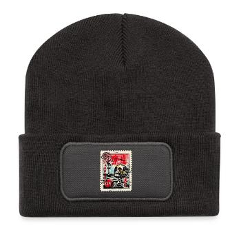 Crâne sur un timbre-poste japonais - Beanie recyclé à patch - charbon - Devant