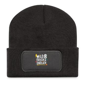 Wild, Cheeky & Finally 8 Years 8th Birthday - Recycled Patch Beanie - dark grey - Front
