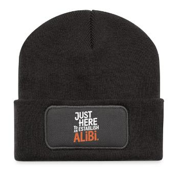 Nur hier, um ein Alibi zu schaffen – Lustig - Recycelte Patch Beanie - Dunkelgrau - Vorne