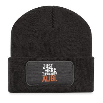 Nur hier, um ein Alibi zu schaffen – Lustig - Recycelte Patch Beanie - Dunkelgrau - Vorne