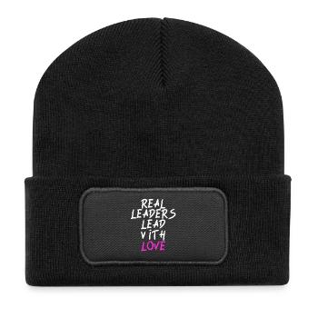 Real Leaders Lead With Love - Recycelte Patch Beanie - Schwarz - Vorne
