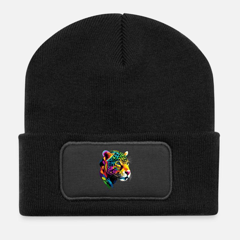 Jaguar Raubkatze Panther Wilde Katze Süßer Jaguar - Recycelte Patch Beanie - Schwarz