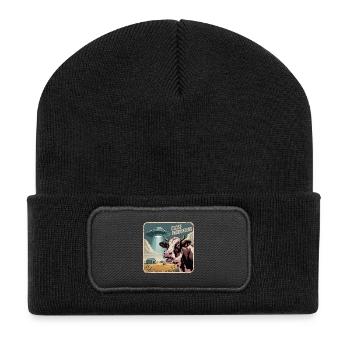 Außerirdische Begegnung Mit Kuh Und UFO - Recycelte Patch Beanie - Schwarz - Vorne