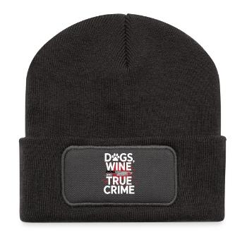 Dogs, Wine & True Crime – Funny Design - Recycled Patch Beanie - dark grey - Front