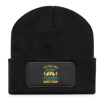 Einzelkind komplett Ich bin bald ein Großer Cousin - Recycelte Patch Beanie - Schwarz - Vorne