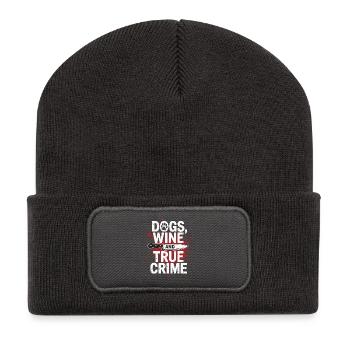 Dogs, Wine & True Crime – Funny Design - Recycled Patch Beanie - dark grey - Front