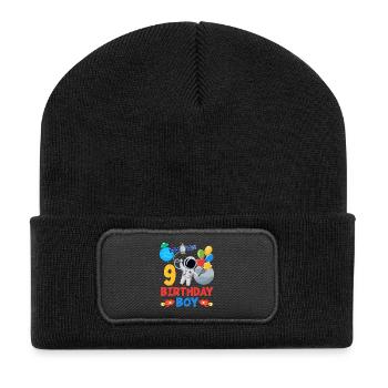 9 Birthday Boy Astronaut Balloon Space - Recycled Patch Beanie - black - Front