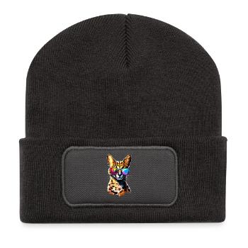 Serval Big Cat Africa Savannah Leopard Cats - Recycled Patch Beanie - dark grey - Front