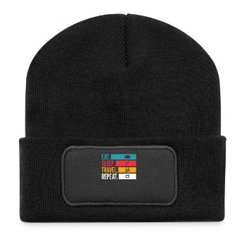 Eat Sleep Travel Repeat Reise Design - Recycled Patch Beanie - black - Front