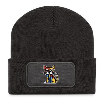 Image stylisée colorée d’un chien - Beanie recyclé à patch - charbon - Devant