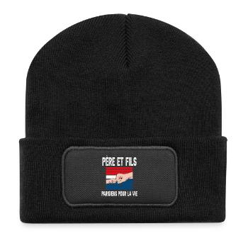 père et fils papa paris parisien fête des pères - Beanie recyclé à patch - noir - Devant
