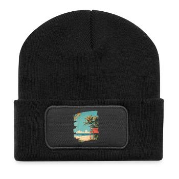 Strand Palmen Sonne Sommer - Recycelte Patch Beanie - Schwarz - Vorne