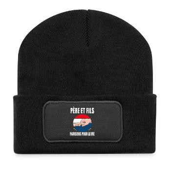 père et fils papa parisien paris fête des pères - Beanie recyclé à patch - noir - Devant