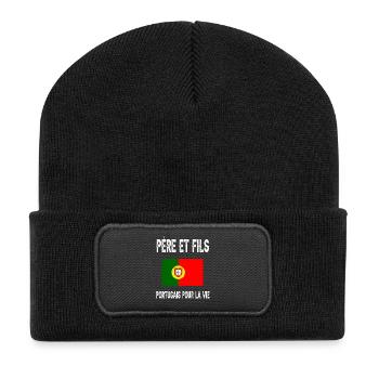 père et fils papa portugais portugal fêtes pères - Beanie recyclé à patch - noir - Devant