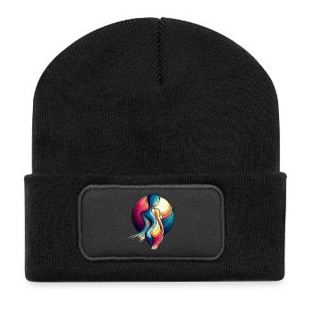 Femme devant la lune - Beanie recyclé à patch - noir - Devant