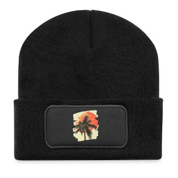 palmier coucher de soleil été - Beanie recyclé à patch - noir - Devant