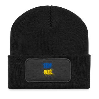 STOP WAR – NO WAR - PEACE – Nationalfarben Ukraine - Recycelte Patch Beanie - Schwarz - Vorne