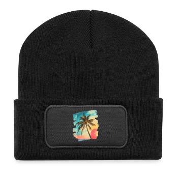 Beach Palm Trees Sunset Summer - Recycled Patch Beanie - black - Front