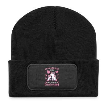 Vielleicht klein aber bald Große Cousine Einhorn - Recycelte Patch Beanie - Schwarz - Vorne