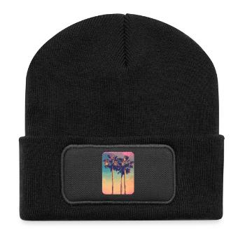palmier coucher de soleil soleil d’été - Beanie recyclé à patch - noir - Devant