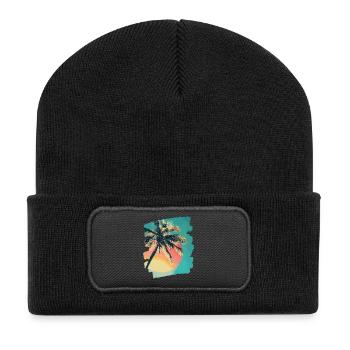 palmier coucher de soleil soleil d’été - Beanie recyclé à patch - noir - Devant