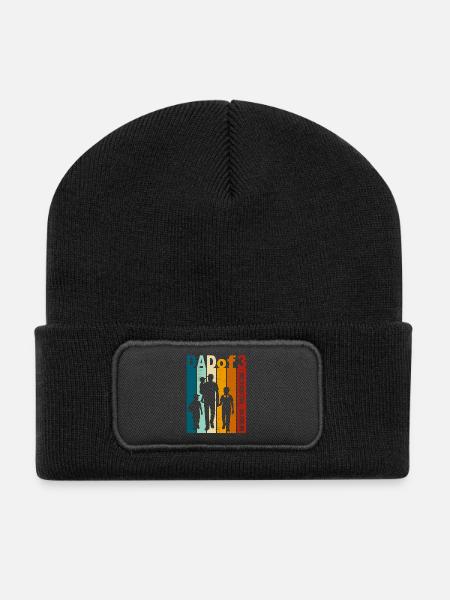 Papa & 3 Söhne Geschenk Design zum Vatertag - Recycelte Patch Beanie - Schwarz