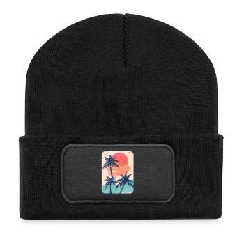 palmier coucher de soleil soleil d’été - Beanie recyclé à patch - noir - Devant
