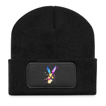 Abstraktes Aquarell-Kaninchen 🐇 - Recycelte Patch Beanie - Schwarz - Vorne
