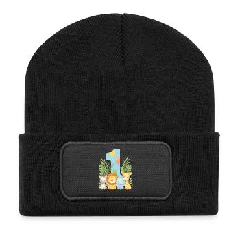 Dschungeltiere Kindergeburtstag 1 Jahr Geschenk - Recycelte Patch Beanie - Schwarz - Vorne
