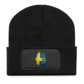 Vertical Schweden Flagge, ich liebe Schweden - Recycelte Patch Beanie - Schwarz - Vorne