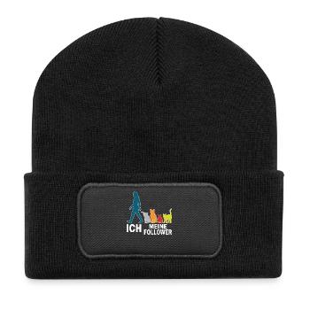 Ich & meine Follower – Katzenhumor Design - Recycelte Patch Beanie - Schwarz - Vorne